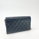 CHANEL BOY CLUTCH W CHAIN IN BLK LMB LEA & AGED GHW