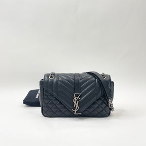 SAINT LAURENT YSL TRIQUILT ENVELOPE CROSSBODY IN BLK GOATSKIN LEA & RHW