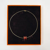 HERMES H POP BURGUNDY ENAMEL & GOLD TONE NECKLACE