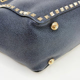 VALENTINO ROCKSTUD TRAPEZE MED NAVY PEBBLED CLAF LEA TWO WAY TOTE