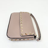 VALENTINO ROCKSTUD POUDRE PEBBLED LEATHER TOP HANDLE MINI CROSSBODY