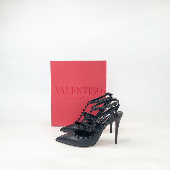 VALENTINO ROCKSTUD NOIR/BLK MATTE LEA PUMPS sz 39