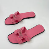 HERMES ORAN PINK SUEDE CRYSTAL STUDDED SANDALS sz 38