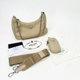 PRADA RE EDITION 2005 CROSSBODY IN DESSERT BEIGE NYLON & SHW