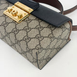 GUCCI SUPREME CANVAS & BLK LEA PADLOCK MINI TOP HANDLE CROSSBODY