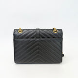 SAINT LAURENT ENVELOPE IN BLK CHEVRON GRAIN DE POUDRE EMBOSSED LEA & GHW - BLuxe Boutique