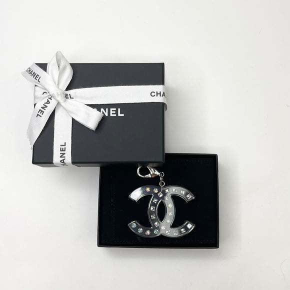 CHANEL CLEAR ACRYLIC & CRYSTAL BAG CHARM/ KEYCHAIN