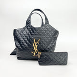 SAINT LAURENT ICARE BLK QUILTED LMB LEATHER MAXI TOTE + POUCH