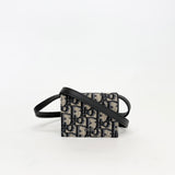 CHRISTIAN DIOR BLUE OBLIQUE FLAP CARD HOLDER ON STRAP/ WOC  - BLuxe Boutique