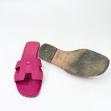 HERMES ORAN ROSE BOUGAINVILLIER ( FUSHCIA ) EPSOM CALF LEA SANDALS sz 34.5