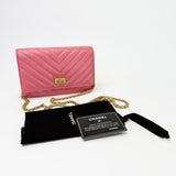CHANEL REISSUE WOC IN PINK LAMB CRINKLE LEA & BRUSHED GHW