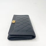 CHANEL BOY CLUTCH W CHAIN IN BLK LMB LEA & AGED GHW