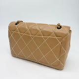 CHANEL WILD STITCH FLAP BAG IN BEIGE CALFSKIN LEA & BRUSHED GHW