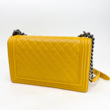 CHANEL MEDIUM BOY BAG IN YELLOW QUILTED LAMBSKIN & RUTHENIUM HW