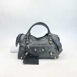 BALENCIAGA CITY GIANT 21 IN ANTHRACITE ( PEWTER/ DK GRN ) AGNEAU LEA