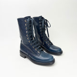 CHANEL NAVY LEA COMBAT BOOTS sz 38