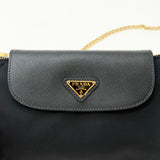 PRADA BLK TESSUTO NYLON & SAFFIANO LEA FLAP CROSSBODY POUCH
