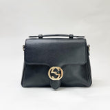 GUCCI INTERLOCKING TOP HANDLE BLK LEATHER TWO WAY BAG