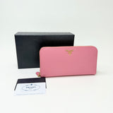 PRADA PINK SAFFIANO LEA LARGE ZIP WALLET