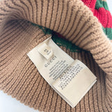GUCCI BEIGE WEB WOOL KNIT HAT UNISEX