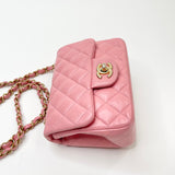 PRE LOVED CHANEL CLASSIC MINI SQUARE IN PINK LMBSKIN & AGED GHW