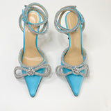 MACH & MACH DOUBLE BOW TURQUOISE SILK PUMPS sz 38.5