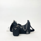 PRADA RE EDITION 2005 CROSSBODY IN BLK NYLON & SHW