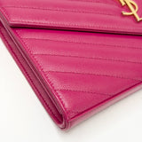 SAINT LAURENT CASSANDRE CHAIN WALLET/ CROSSBODY IN HOT PINK GRAIN DE POUDRE LEA & GHW - BLuxe Boutique