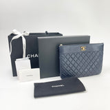 PRE LOVED CHANEL MADEMOISELLE NAVY LEA & GHW O CASE/ CLUTCH