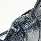 BALENCIAGA XS HOURGLASS IN BLK EMBOSSED LEA & MATTE BLK HW