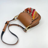 CHLOE HUDSON MULTI COLOR TASSEL & BRN LEATHER CROSSBODY