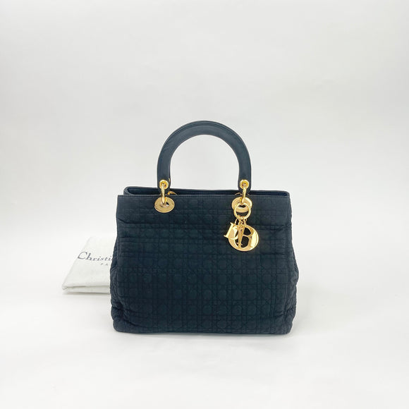CHRISTIAN DIOR LADY DIOR LARGE CANNAGE BLK NYLON TOTE