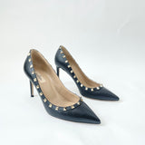 VALENTINO ROCKSTUD BLK PEBBLED LEA PUMPS W GHW sz 39.5