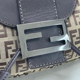 FENDI ZUCCHINO CANVAS & BRN LEA MINI FLAP HOBO SHOULDER BAG