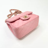 PRE LOVED CHANEL CLASSIC MINI SQUARE IN PINK LMBSKIN & AGED GHW