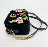 GUCCI LIMITED EDITION MARMONT BLK VELOR & BAMBI FLORAL EMBROIDERED CAMERA CROSSBODY