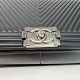 CHANEL LARGE BLK CHEVRON LMSKN LEATHER W RUTHENIUM HW BOY - BLuxe Boutique