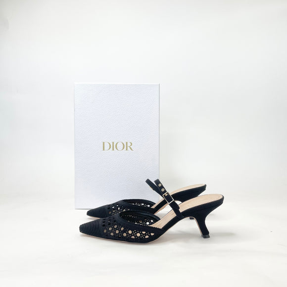 CHRISTIAN DIOR CAPTURE BLK CANNAGE MESH MULES sz 37.5