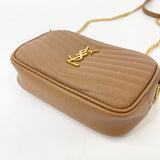 SAINT LAURENT MINI LOU CAMERA IN COGNAC CHEVRON GRAIN DE POUDRE LEA & GHW