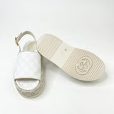 GUCCI SUPREME CANVAS & WHT LEA SLING BACK PLATFORM SANDALS sz 38