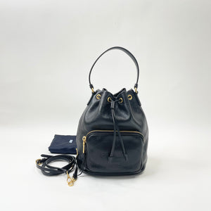PRADA DUET TOP HANDLE BUCKET BAG IN BLK CALFSKIN LEA & GHW