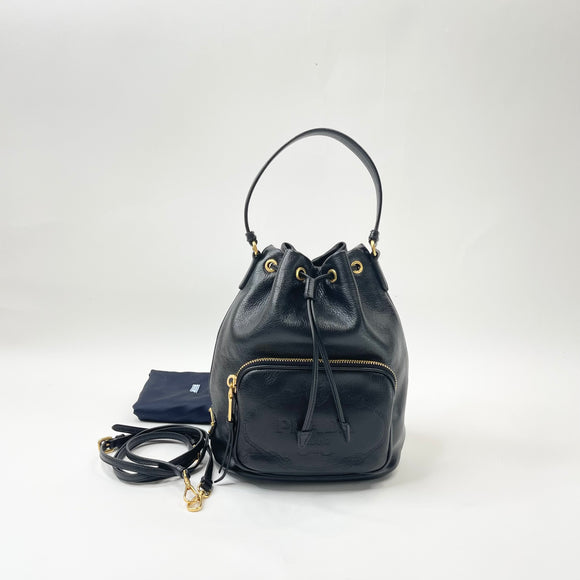 PRADA DUET TOP HANDLE BUCKET BAG IN BLK CALFSKIN LEA & GHW