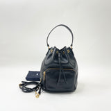 PRADA DUET TOP HANDLE BUCKET BAG IN BLK CALFSKIN LEA & GHW