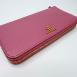 PRADA PINK SAFFIANO LEA LARGE ZIP WALLET