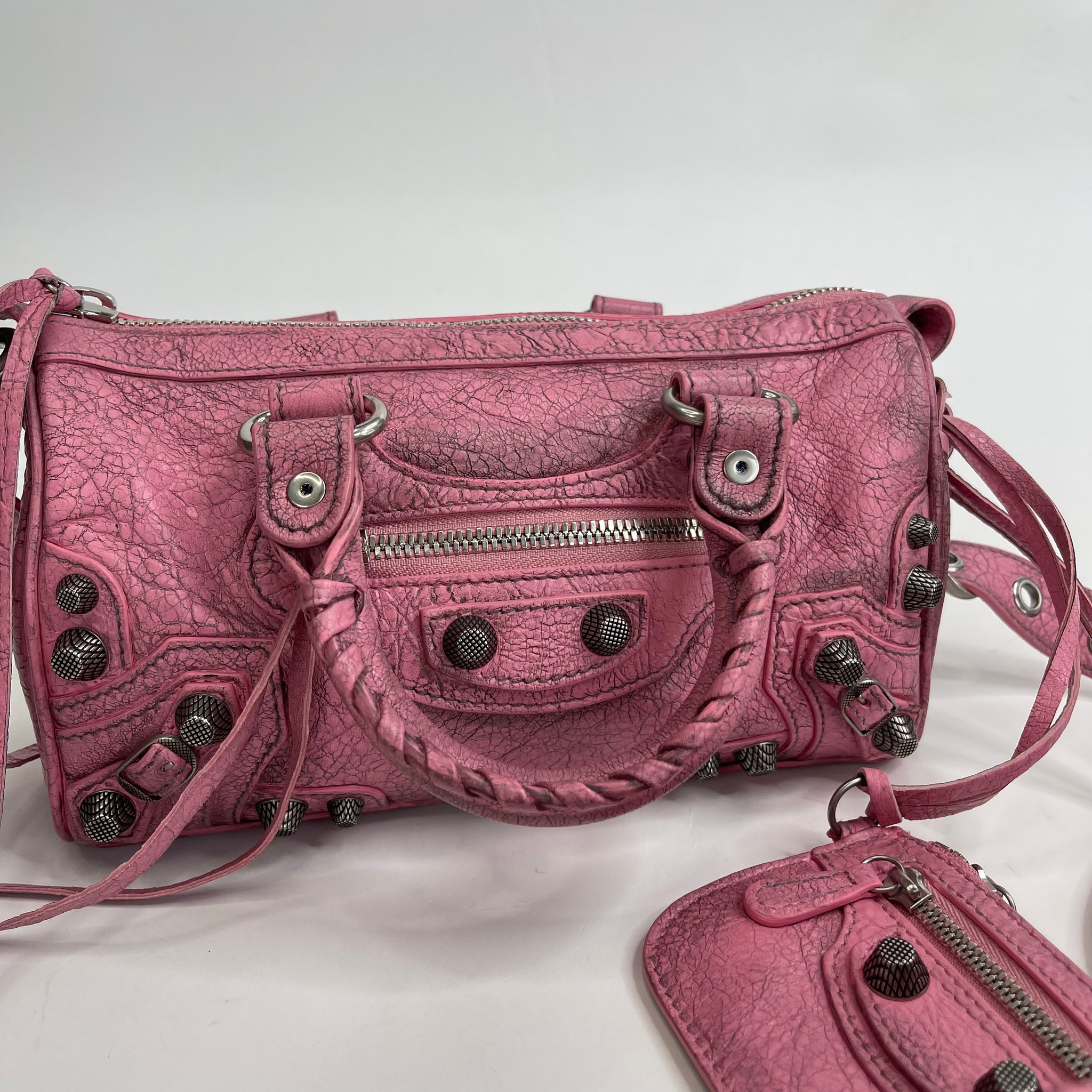 BALENCIAGA MINI CITY PINK DISTRESSED LEA CROSSBODY BLuxe Boutique