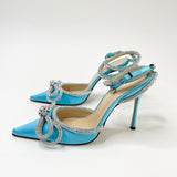 MACH & MACH DOUBLE BOW TURQUOISE SILK PUMPS sz 38.5