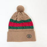 GUCCI BEIGE WEB WOOL KNIT HAT UNISEX
