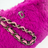 CHANEL FUCHSIA RABBIT FUR CLUTCH ON STRAP