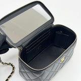 CHANEL RECTANGULAR METAL TOP HANDLE VANITY IN BLK LMBSKN & BRUSHED GHW