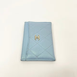 CHANEL CLASSIC CARD CASE IN IRIDESCENT BABY BLUE LMSKN LEA W GHW